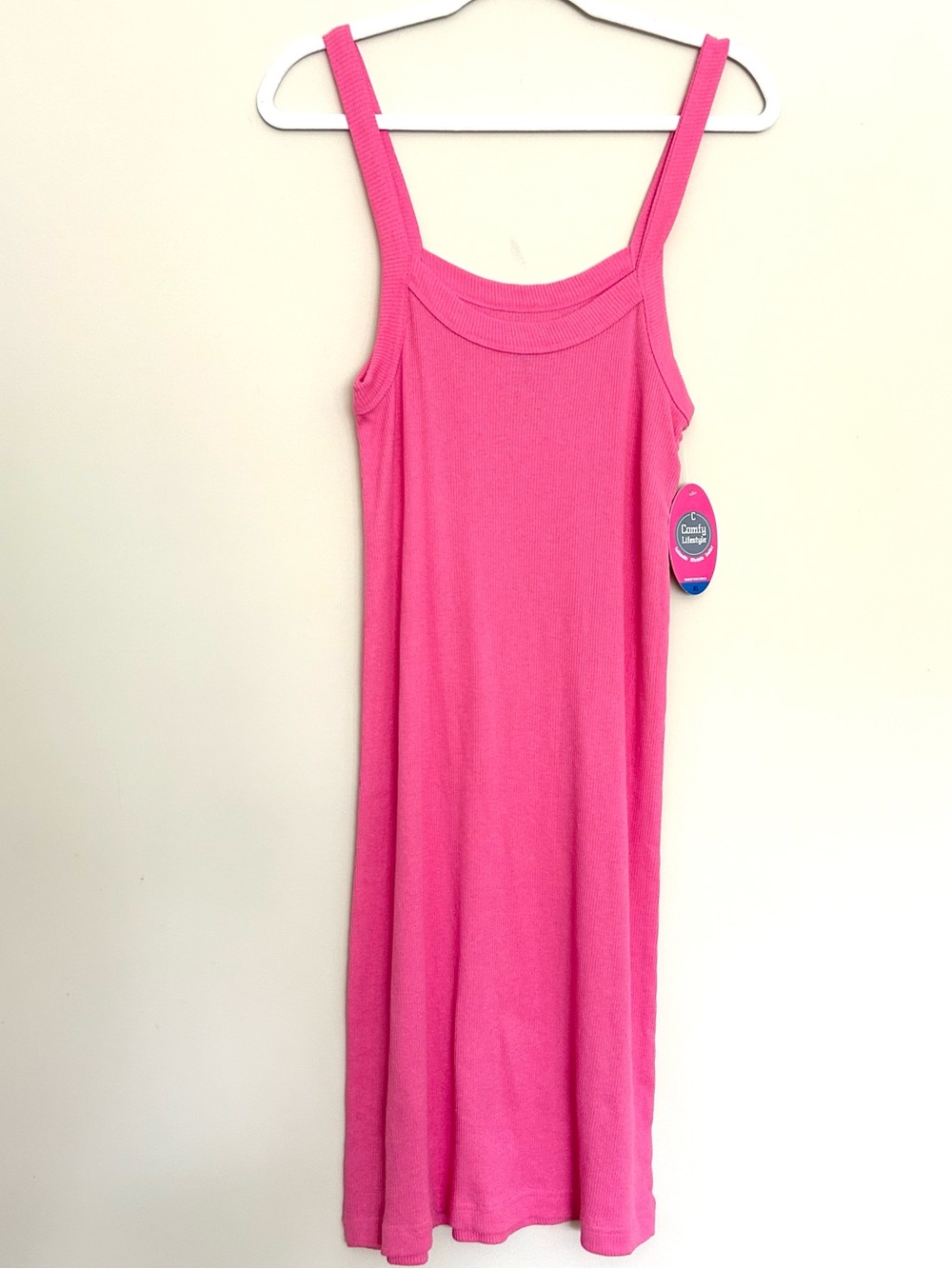 NWT Comfy Lifestyle Bright Pink Ribbed Tank Dress